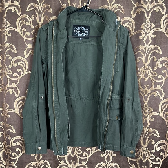 Chocolate Women’s Olive Green Utility Jacket with Hood - Picture 4 of 7